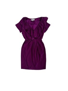 Amanda Uprichard Deep Purple Ruffled V-Neck Mini Dress Size Small